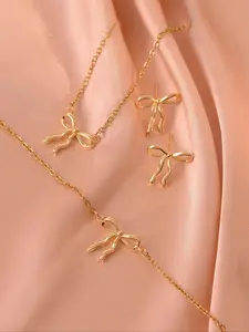 4-piece Copper Irregular Bow Design Exquisite Cute Jewelry Women's Fashion Trendy Jewelry Set, Necklaces, Fashionable Jewelry Set