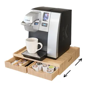Bamboo Coffee Pod Organizer & Rolling Appliance Slider – Double Drawer Storage for K-Cups & Espresso Pods