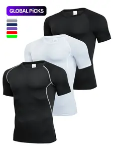 Men's Contrast Binding Round Neck Compression Sports Tee, Quick Drying Breathable Crew Neck Short Sleeve T-shirt for Running Gym Workout, Casual Sporty Top for All Seasons, Gym Workout Tops, Running Shirts, Activewear, Athletic Sports Clothing