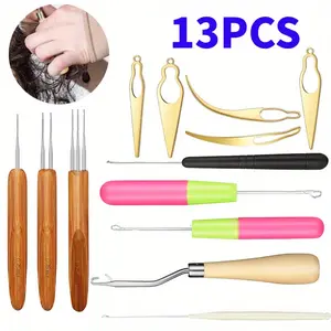 13 Pcs Dreadlocks Tool Set Includes 5 Latch Hook Crochet Needles, 3 Dreadlocks Crochet Hook and 5 Locking Hair Extensions Tool for Locs, Sisterlocks, Easyloc Hair