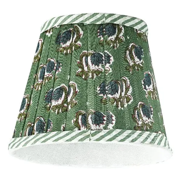 Ridhi Block Print Asparagus Green Lamp Shade 4" Top x 5" Bottom x 6" Slant Handmade Pleated Cotton Lampshade, Fits E26/E27 Base Table Lamps Boho Vintage Decorative For Bedroom, Living Room