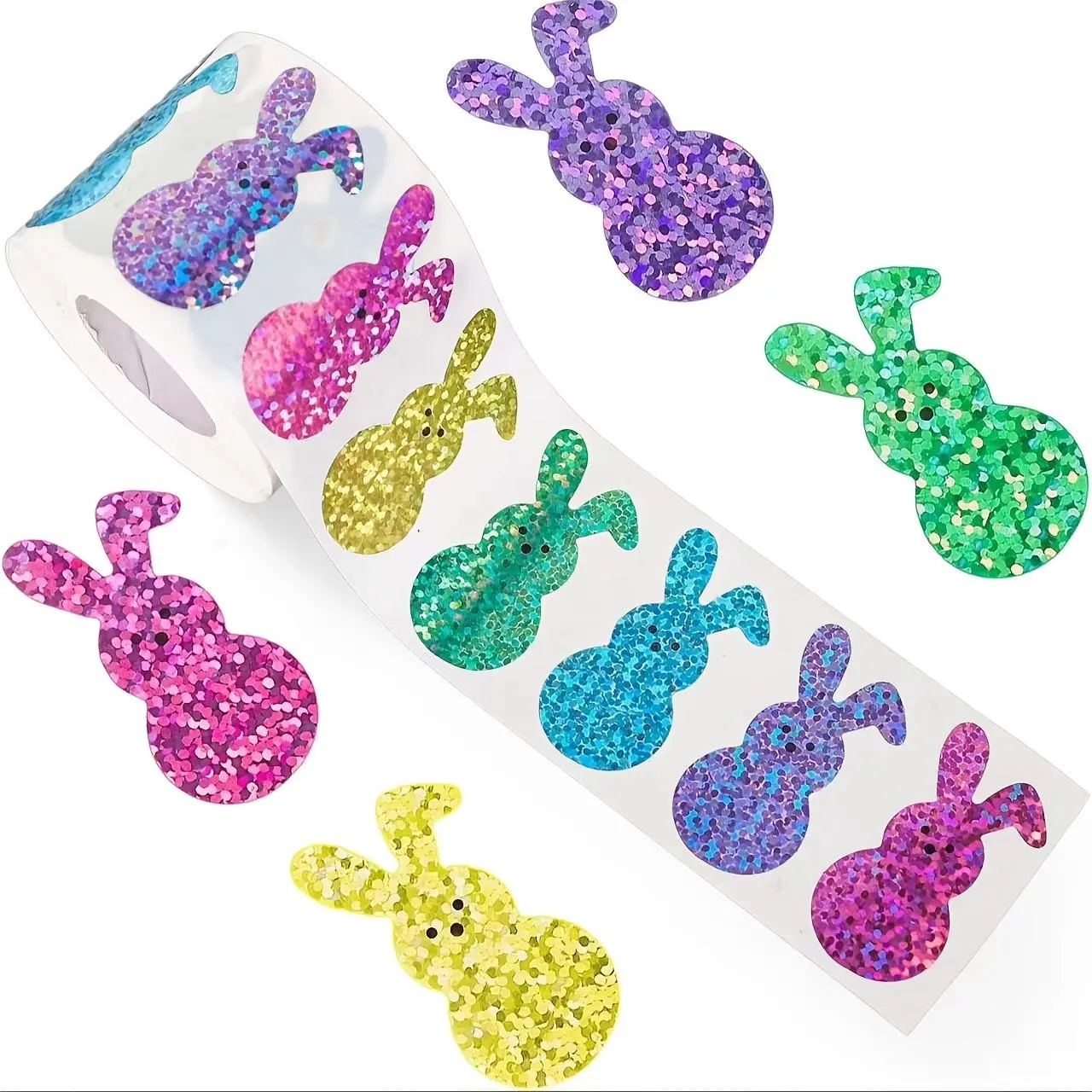 Easter Bunny Stickers (1000 Sheets), Colorful Laser Cut Rabbit Stickers, 5 Shiny Colors, Self-Adhesive Seals for Envelopes, Journals & Gifts