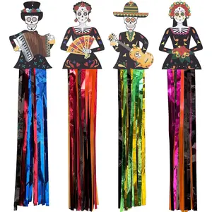 4 count Day of The  Sugar Skull  Decorations-27.5x5 Inch Dia De Los Muertos  Decorations for Day of The  Halloween Party  Outdoor Decor