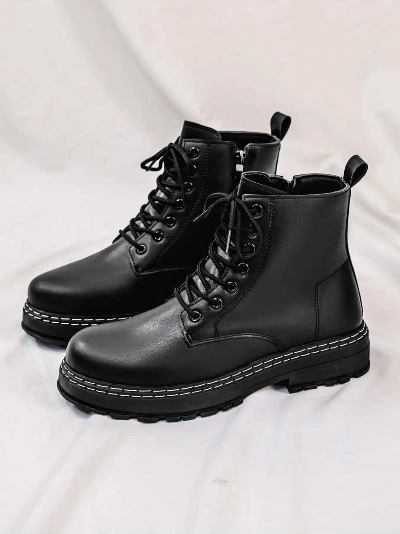Men's shoes black high top casual sports thin short boots, Footwear Boot, Army Shoes outdoor hiking fitness lace up zipper embellishment large size street commuting Casual Goth Boots