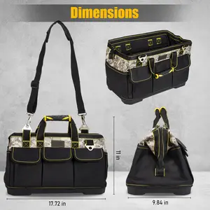 20 inch heavy-duty tool kit with pocket, waterproof wide mouth tool tote bag with molded base and adjustable shoulder strap, portable soft tool kit organizer for DIY use by power supply workers and mechanics