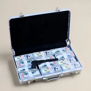 1:6 golden briefcase - contains cash and gold bars. Decorative accessories for a toy house with a retro-themed gold coin scene. The decorations are used for miniature scenes.