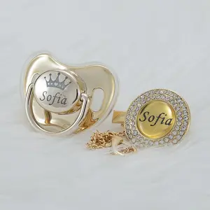 MIYOCAR Custom Bling Name Pacifier & Clip Set – Gold, Silver & Rose Gold | Luxury Personalized Baby Gift, Keepsake, Baby Shower Gift