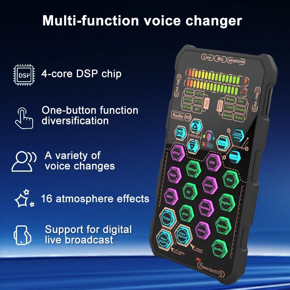Hosabely SK9 Small Handheld Sound Card Set Changer Voice Portable Audio Interface Mini Microphones Household Items for Karaoke, Noise, and Streaming mini microphone streaming equipment phone accessories