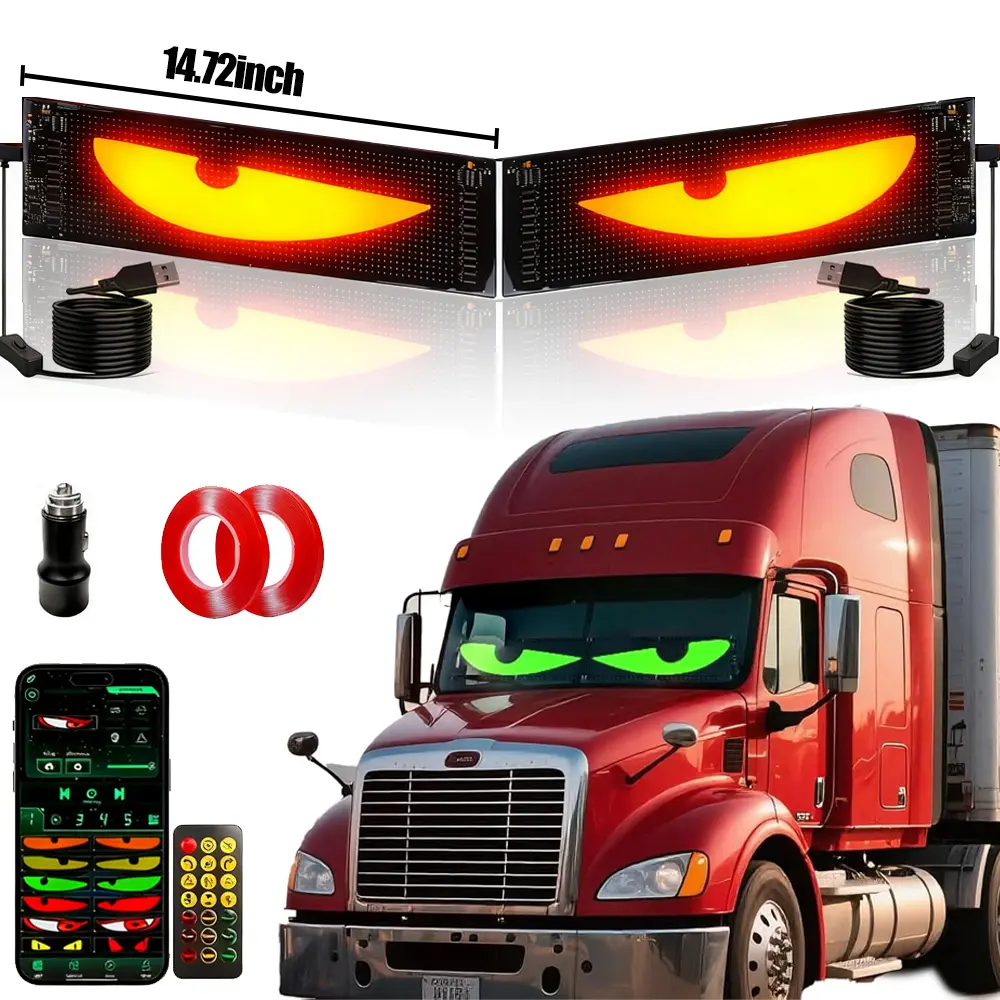 Car Devil Eye 14.72inch Programmable Bluetooth APP Controlled Black Frame LED Display Logo Customizable Text Illuminated Emblem Dashboard Decorative Flexible Panel