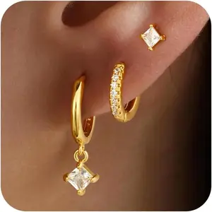 Stud Hoop Earrings Stacks for Women - 3 Earring Sets for 3 Holes Multiple  Dainty  Plated Small Earrings Set  Gifts for Women