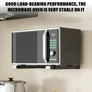 1 Set Collapsible Wall Mount Microwave Rack - Adjustable Kitchen Shelving with Mounting Material, Multi-Purpose Storage Shelf for Home Kitchen, Utility Racks for Microwave, Toaster & Small Appliances, Space-Saving Organizer for Countertop & Cabinet S