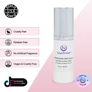 Nuzilicious Professional Grade Expression Lines Serum - Toxin-Free Vegan & Cruelty-Free Anti-Wrinkle Relaxer for Face with Octapeptide & Antioxidants, 1 oz - Gentle, Firming, Unscented, Comfort, Skincare.