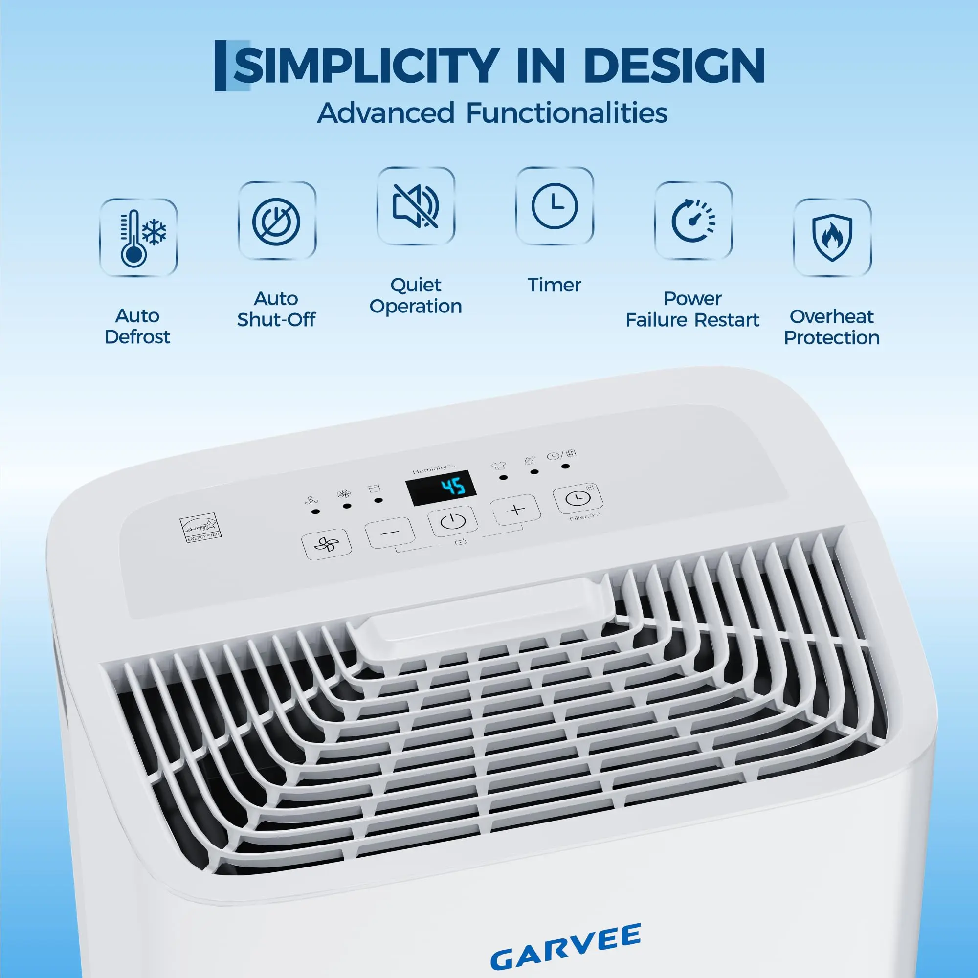 Garvee Efficient Dehumidifier for 5,500 Sq Ft – 50 Pint, Certified Energy Efficient, Reusable Filter, 2.4 Gal Tank, Auto Defrost, 24H Timer, Auto Shut-Off, Ideal for Home, Basement, Bathroom, Large Room