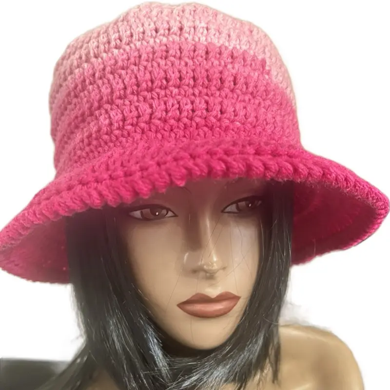 Crochet Bucket Hat - Pink Ombré, Stylish Sun Protection Accessory for Daily Wear