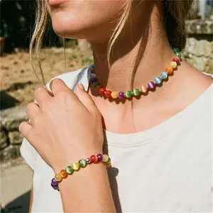 UV-Reactive Color Changing Beaded Bracelet, Dopamine Rainbow Bead Fashion Jewelry, Bohemian Couple Accessory, Shiny Vibrant Design for Summer Beach Festival Daily Wear