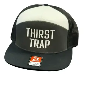 "THIRST TRAP" Brand New Richardson Flat Bill Mesh SnapBack Black & White Trucker Hat
