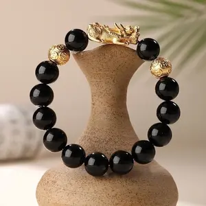 Earth Element Pixiu Beaded Bracelet - Chinese-Style, Ethnic-Inspired, Stylish Fengshui Ornament for Husbands/Fathers, Stable Energy Field, Wealth Flow Smoother, Family Protector, Chinese-Style Fengshui Ornaments, Ethnic-Inspired Fengshui Ornaments