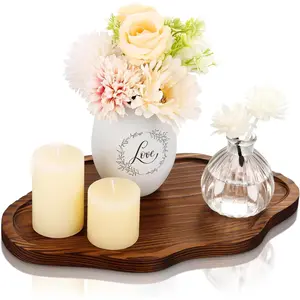 Small Decorative Wood Serving Tray for Candles Perfume Cloud Wooden Jewelry Tray Trinket Dish for Coffee Table Home Decor