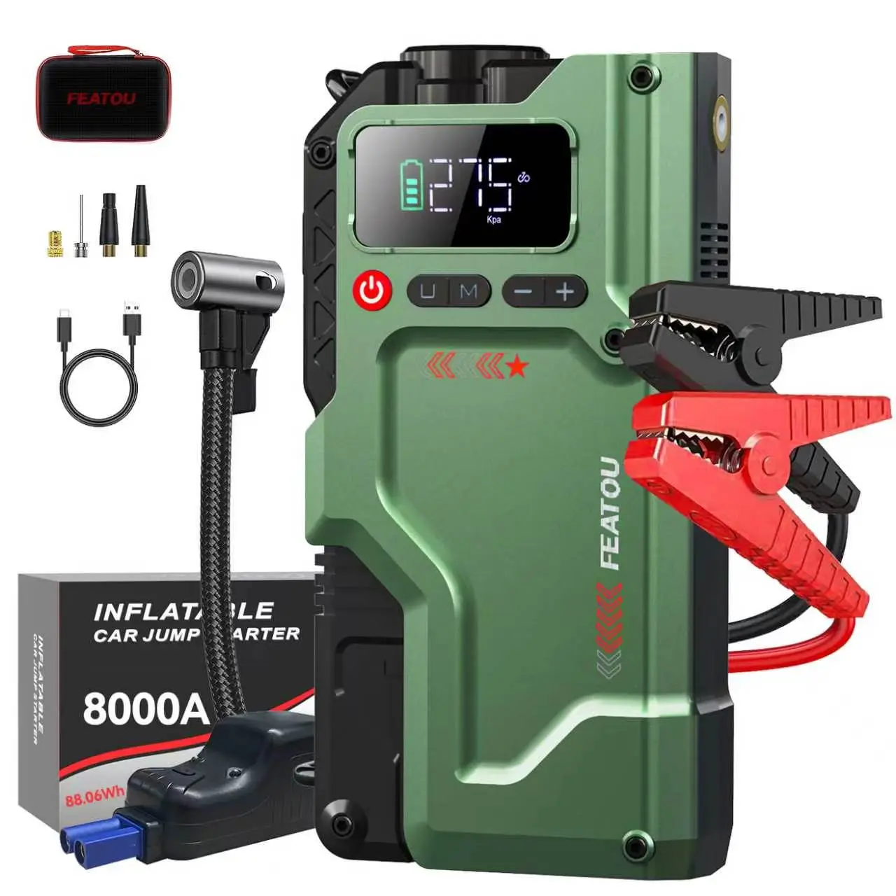 Featou 8000A Peak Upgrade 5-in-1 Car Jump Starter with 150PSI Digital Tire Inflator Air Compressor, Portable Battery Pack for 10L Gasoline/9L Diesel Vehicles, Automotive Car Accessories Tool Kit Essentials, Car Tool Kit