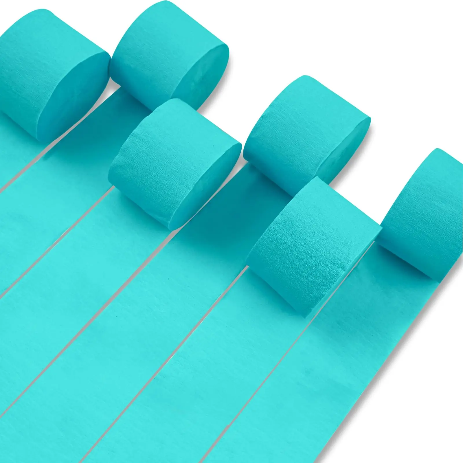 PartyWoo Thick Teal Crepe Paper Streamers - 6 Pcs, 492ft, 1.8in Wide Pre-Rolled Turquoise Decor Supplies for Birthday, Mermaid Theme Party; Ideal for Wall, Door, Anniversary, Ceremony Decor, Decorating