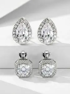 2 Pairs Geometric Teardrop Zircon Ear Cuffs, Unisex Simple Fashion Copper Plated Tragus Studs, Sparkling Trendy Hip Hop Earrings