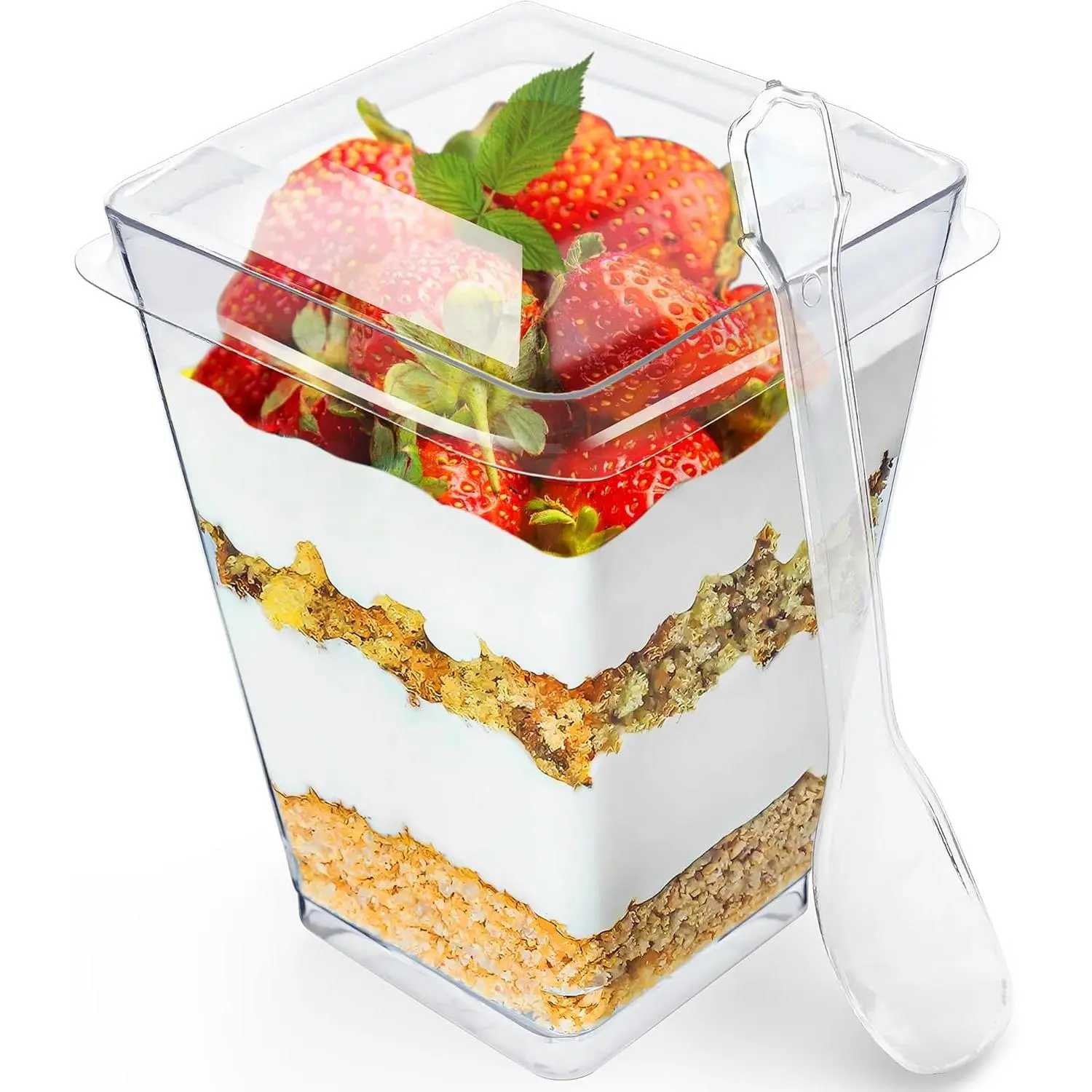 100-Pack Disposable 5 oz Plastic Parfait Dessert Cups with Spoons Set - Kitchenware Party Supplies for Appetizers, Mousse, Disposable Cups