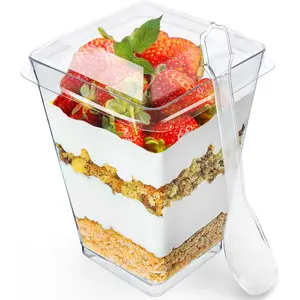 100 Pack 5 oz Dessert Cups with  and Spoons - Plastic Parfait Cups for Appetizer and Desserts be it, Mousse, Tiramisu, Pudding, or salads -  for Parties