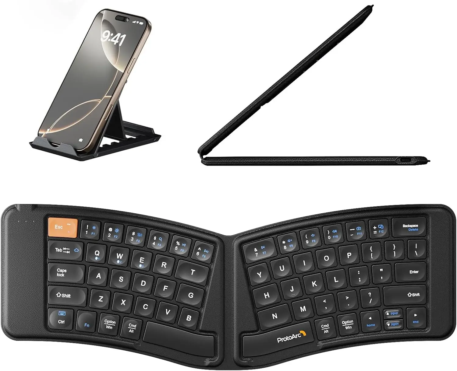 ProtoArc XK03 Ergonomic Folding Wireless Keyboard - Rechargeable, USB Rechargeable, Silent Keycap, Tactile Feedback, Ultra Slim, Portable Split Bluetooth Keyboard for iPad, iPhone, Laptop, Rechargeable Wireless Keyboard