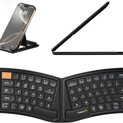 ProtoArc XK03 Ergonomic Folding Wireless Keyboard - Rechargeable, USB Rechargeable, Silent Keycap, Tactile Feedback, Ultra Slim, Portable Split Bluetooth Keyboard for iPad, iPhone, Laptop, Rechargeable Wireless Keyboard