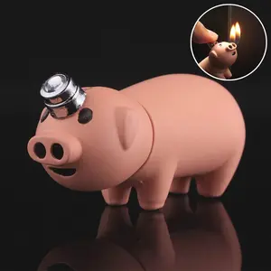 (Butane-free) Cute pink pig-shaped lighter, dual-flame metal lighter with adjustable flame size, suitable for travel, camping, and everyday use. The perfect gift for a lady.