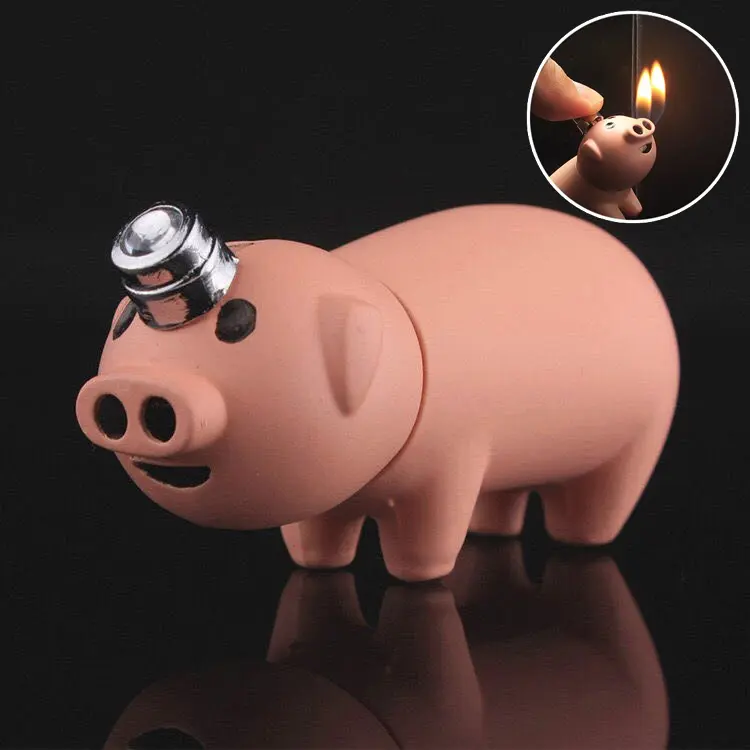 Pink Pig-Shaped Butane-Free Dual-Flame Metal Lighter, Adjustable Flame Size, Travel-Friendly Lighter Accessory, Ideal Gift for Ladies