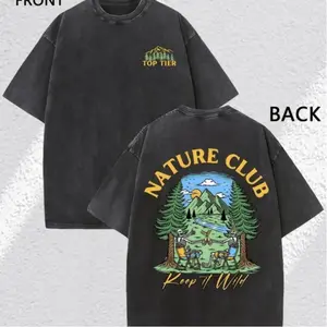 Men's Vintage Batik Pattern T-Shirt - 100% cotton, double-sided print featuring natural mountain and landscape motifs, round neck street style, suitable for outdoor adventures, breathable and comfortable, ideal for hiking, camping, and everyday wear