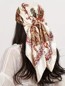 New Women's Silk Satin Scarf, Neck Tie, Printed Head Wrap, Fashionable Shawl, Elegant Hair Cover, Versatile Accessory