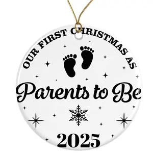 First Christmas as Parents Ornament 2025, Baby Feet Snowflake Christmas Ornament, New Parents Gift, Holiday Keepsake Ceramic Ornament -  - 3 Inch Christmas Tree Round Ornament - Xmas Holiday Decor - String Included - ORNW0330