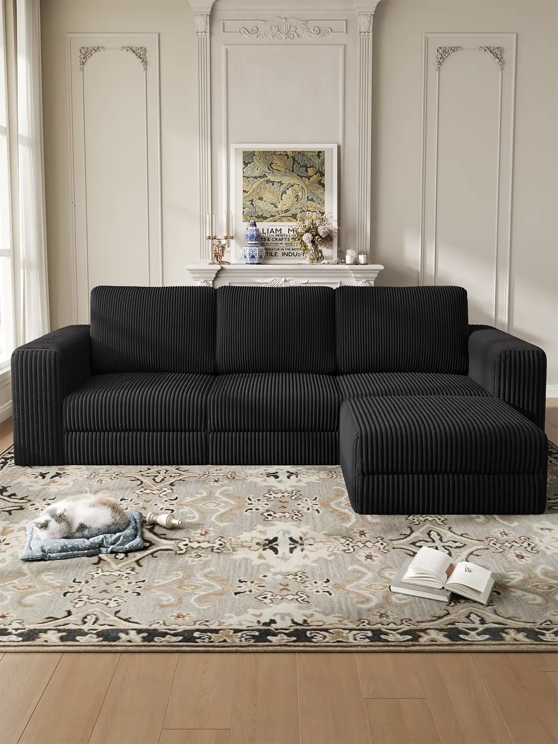 【SummerFinds】ONBRILL 3 Seater 110" Comfy Corduroy Cloud Modular Couch with Chaise(2 Packages Shipping), L-Shaped Sectional Sofa Couch with Deep Seat, Modern Upholstered Couches for Livingroom Bedroom Furniture, No Assembly Required,DIY,Breathable