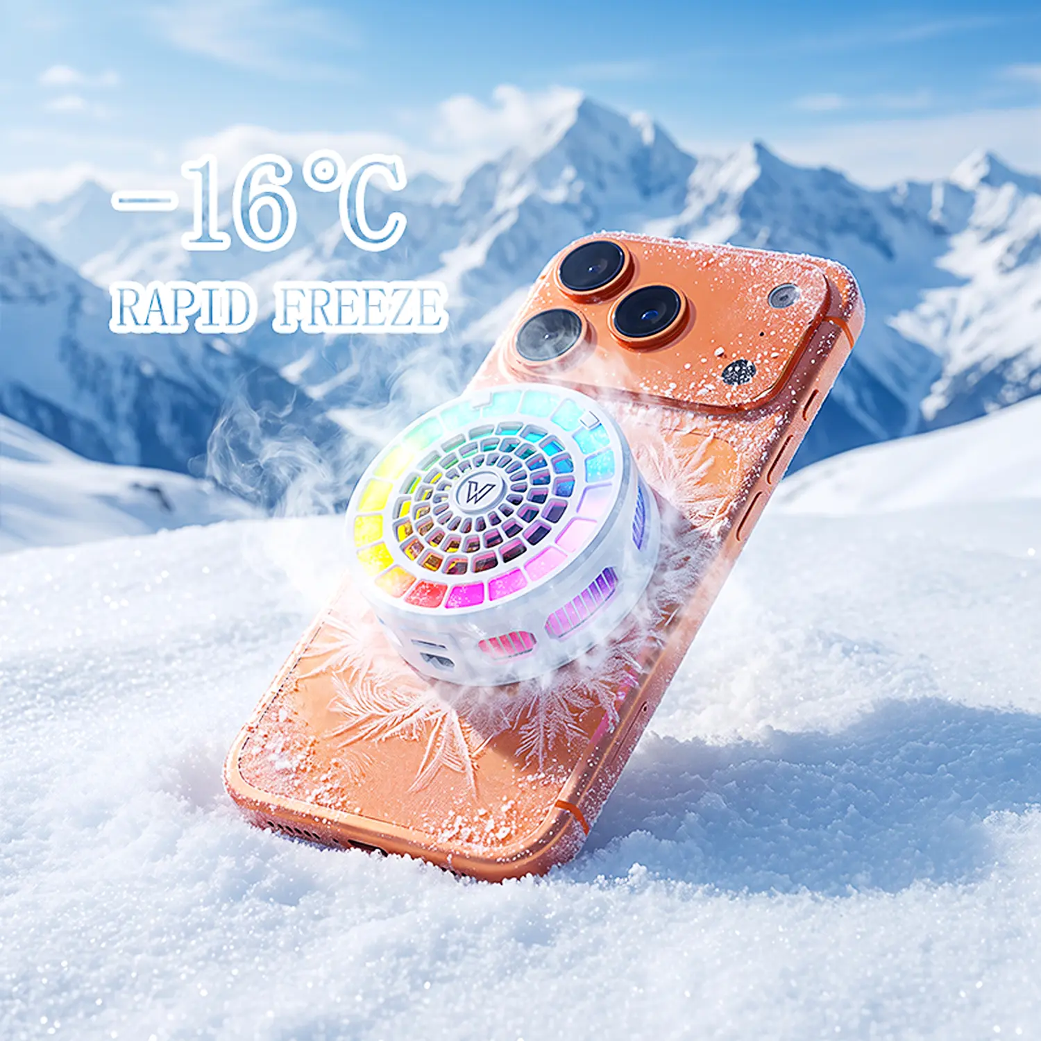 Magnetic Semiconductor Phone Cooler, Dual-Core Overclock RGB Mobile Radiator with Temp Display, Low-Noise USB Fan for Gaming, Live Streaming, MagSafe-Compatible iPhone & Android Devices