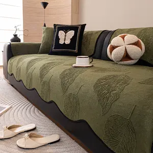 Vintage Leaf Shape Sofa Pad, All-Season Chenille Thickened Sofa Protector, Cat-Proof Cool Mat, Ideal for Living Room, Bedroom, Office