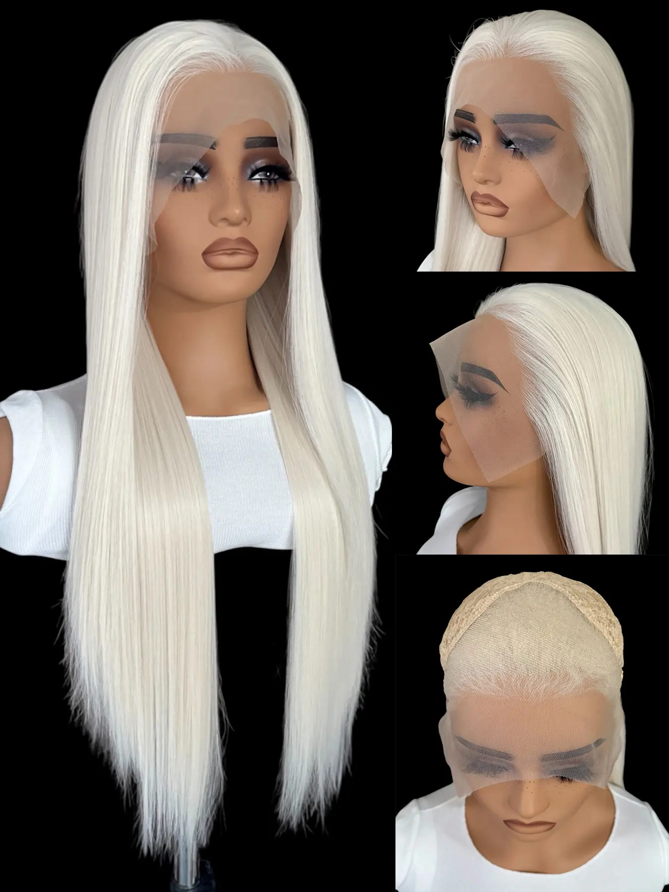 Platinum Blonde Lace Front Wig, Synthetic Lace Wig, Classic Long Silky Straight Hair for Women, 13x4 Lace Part, Heat Resistant Fiber, Natural Hairline, Natural Looking Wig, Daily Wear Halloween Party Wig, Lace Straight Wigs
