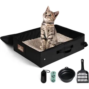 Portable  Litter Box, Leak Proof, Foldable, 16x12x4.3in Black, for Hotel Stays and Road Trips
