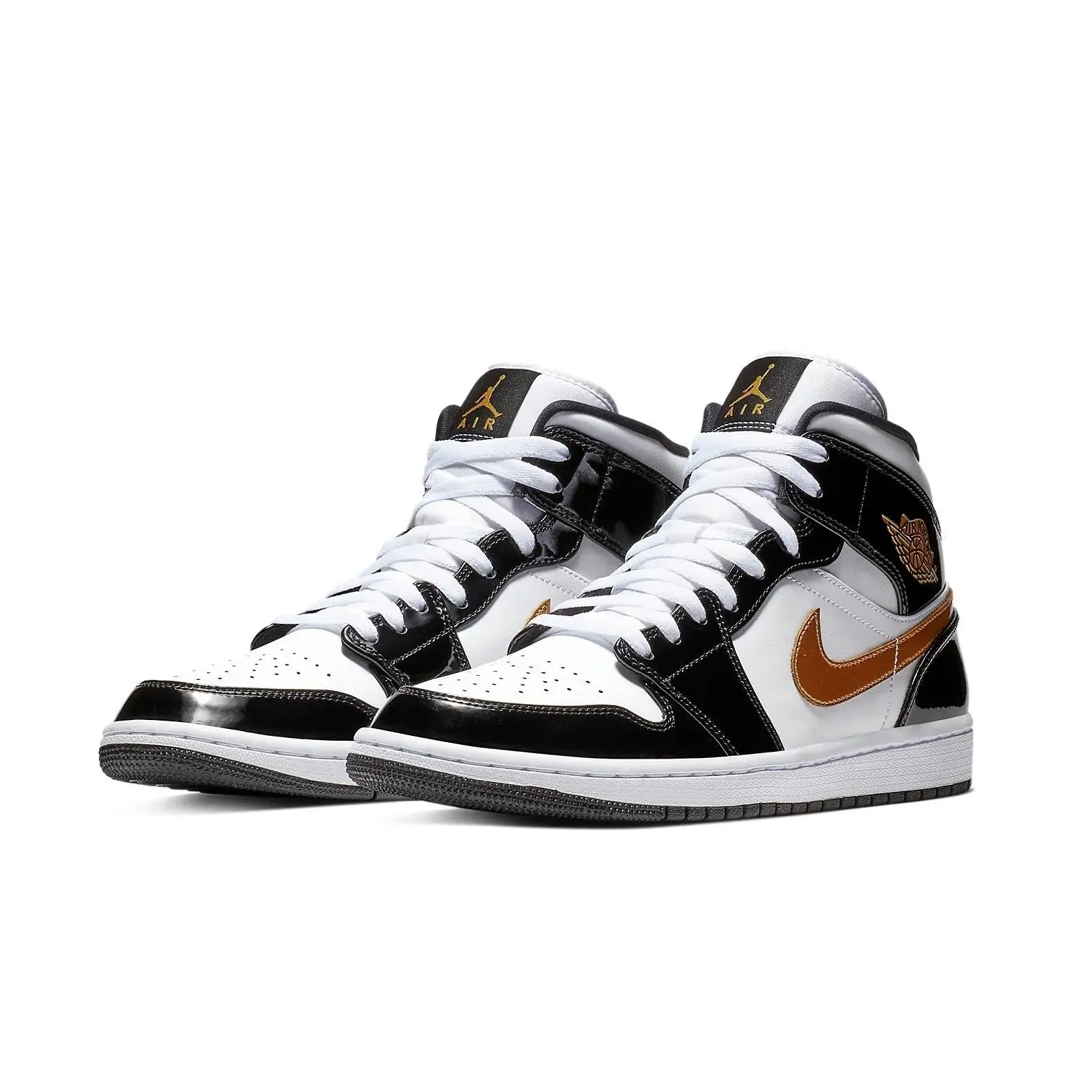 Jordan 1 Mid Patent Black White Gold Men's 852542-007 New Sneakers
