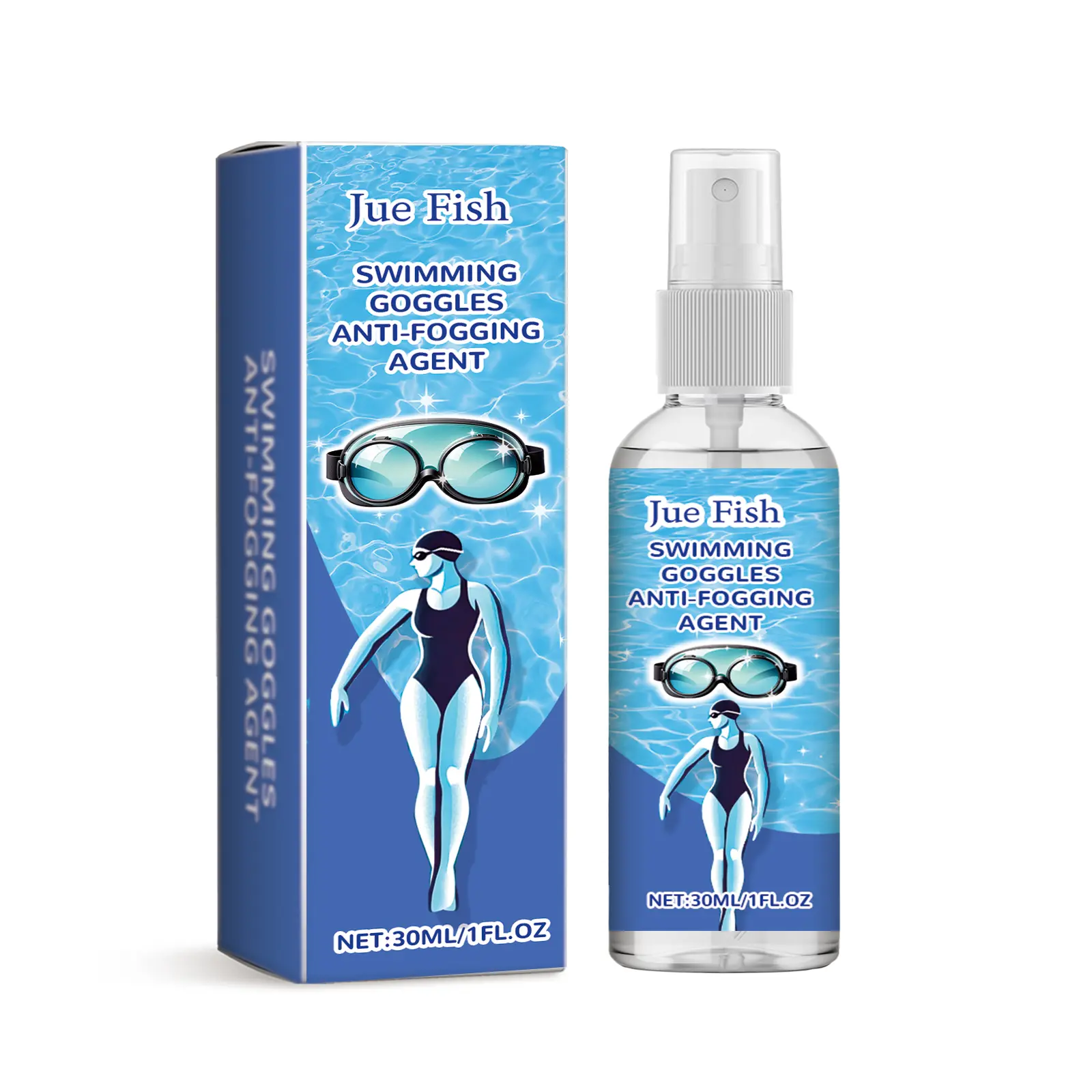 Jue-Fish Anti-Fog Lens Cleaning Spray with Sodium Bicarbonate, Lauryl Ether-7, 30ml 54.8g Household Cleaner for Glasses, Swimming Goggles, Sunglasses (3-Year Shelf Life)