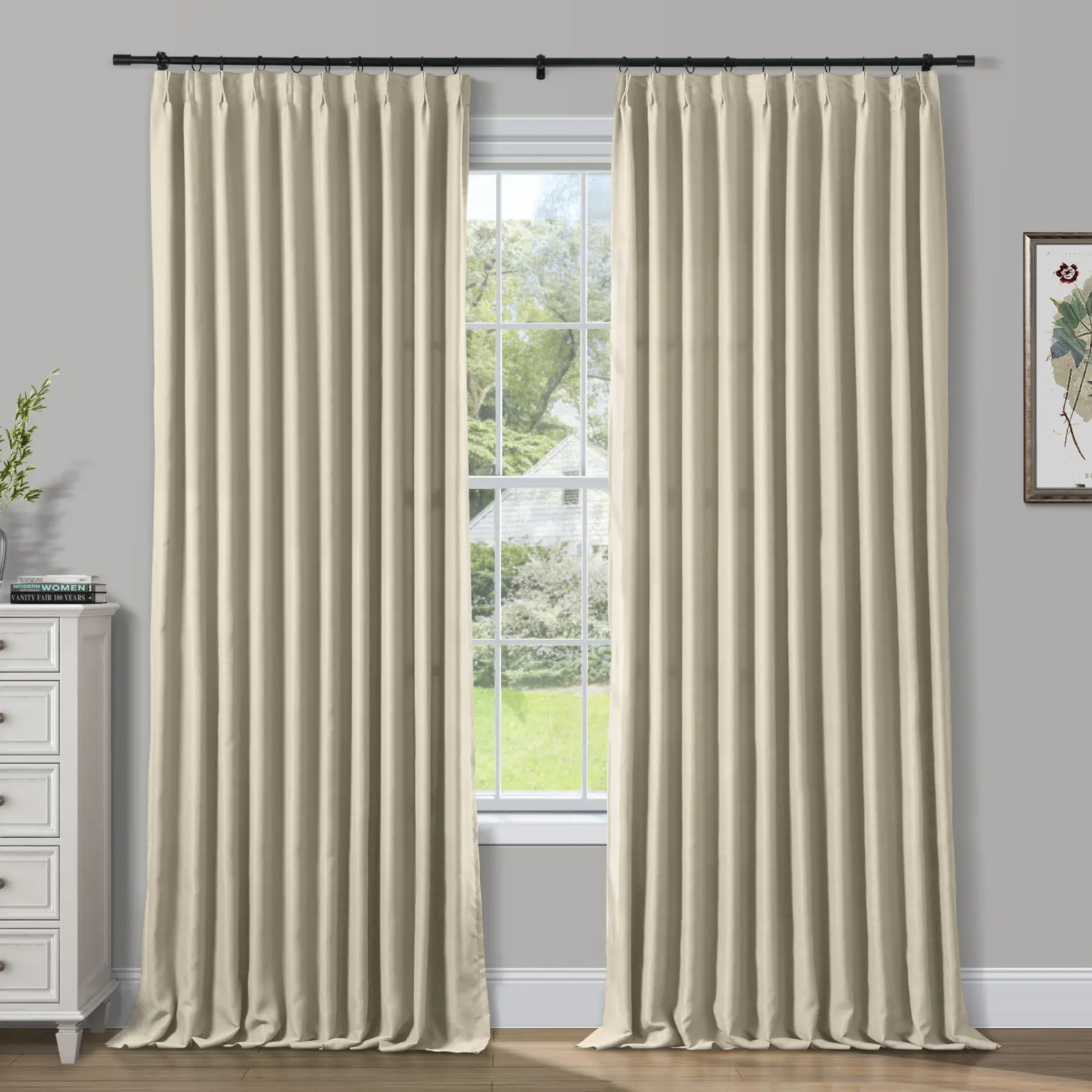TWOPAGES Atlanta 100% Blackout Single Panel Polyester Pinch Pleat Window Curtains,Thermal Insulated Room Darkening Drape for Bedroom & Living Room, Back to School, Blackout Covers, Window Curtain Panels