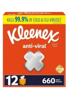 Kleenex Anti-Viral 3-Ply Facial Tissues Cube Boxes 55 Tissues per Box 12 Boxes Total 660 Tissues Kills 99.9% of Cold & Flu Viruses