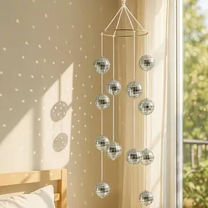 A Sun Catcher Composed of 12 Disco Balls, Suitable for Both Indoor and Outdoor Use. A Handcrafted Hanging Silent Wind Chime Sun Catcher for Gardens