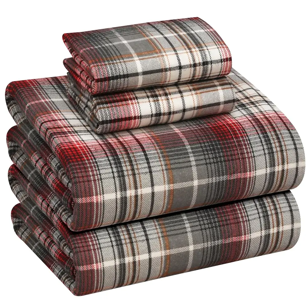 Ruvanti 100% Cotton Flannel Sheets Double Brushed Deep Pockets for All Seasons Warm Cozy Set Elegant Design Soft Touch OEKO TEX Certified