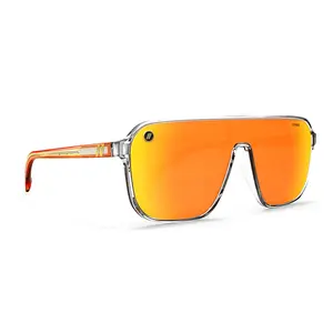 Blenders Eyewear Orange Circuit MeisterX2 Collection Polarized Sunglasses Unisex Full Rim Shield Frame with Gloss Clear Frame and Progressive Oversized Design