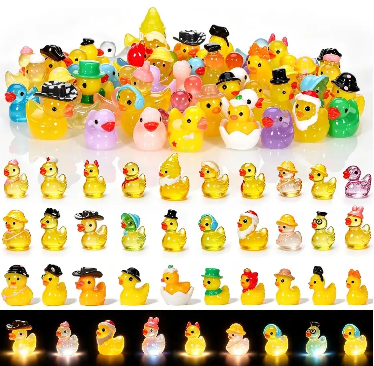 60 Pack Mini Ducks, 50 Styles Resin Ducks Tiny Ducks to Hide Unique Expressions & Lively Poses, Miniature Animal Decor for Fairy Garden, Aquarium, Dollhouse & DIY Crafts