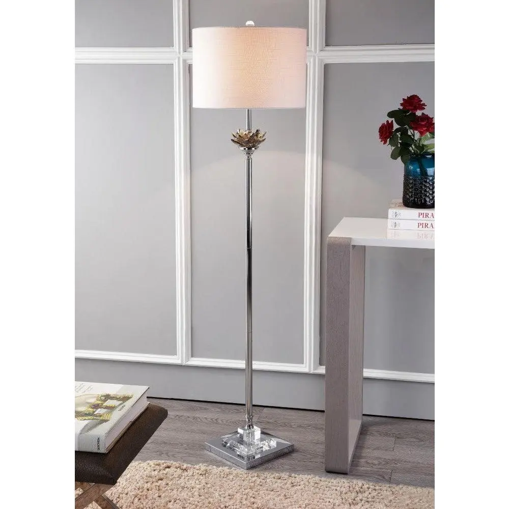 JONATHAN Y Amelia 59" Crystal-Metal LED Floor Lamp - Vintage Lotus Flower Design, Ornate Metallic Base & Shade, Fabric Accents, 100W Bulb Ready, 9W Eco Indoor Lighting for Adults, Vintage Lotus Lamp