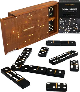 Iron & Glory Dominos Set for Adults - Board Games - Travel Dominoes Set - Tile Games - Classic Strategy Game for Family - Brain Teaser Puzzles - 28 Dominoes Tiles in Wood Box - Game Night Play