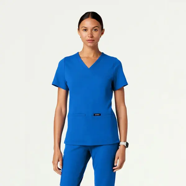 Women's JAANUU Cesi Slim Fit Classic V-Neck Athleisure Scrub Top - UltraSOFT 4-Way Stretch Antimicrobial Performance Knit, 2 Pockets - Midnight Navy, Royal Blue